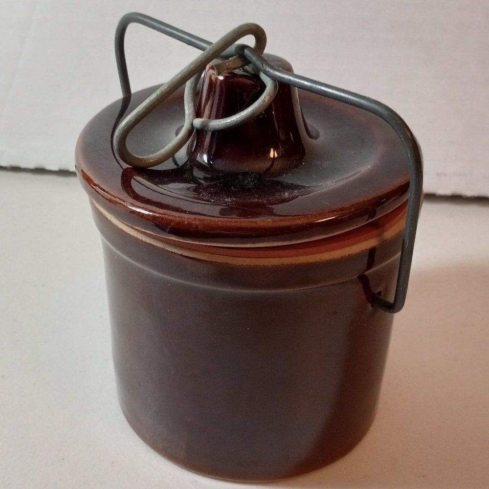 Vintage Small Brown Crock with lid Butter/Cheese Cottagecore Grandmacore